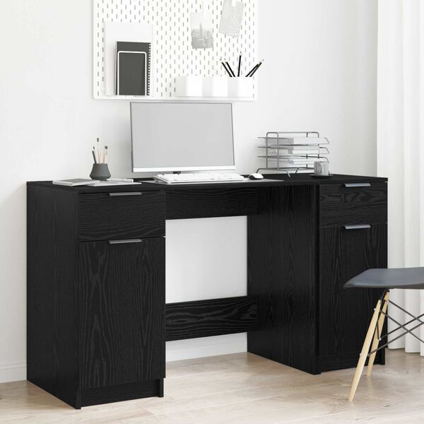 vidaXL Desk with Drawer Black Oak 133 x 50 x 75 cm Engineered Wood