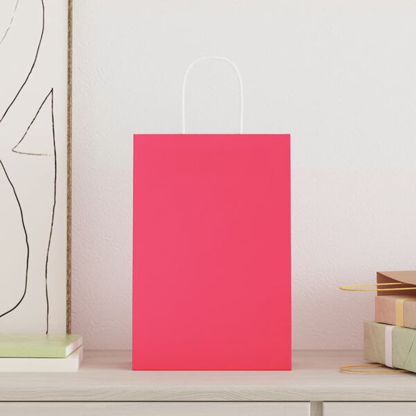 vidaXL Paper Bags 50 pcs with Handles Pink 21x11x31 cm