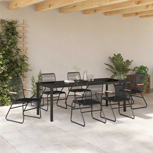 vidaXL Garden Dining Set 7 pcs Black Powder-Coated Steel