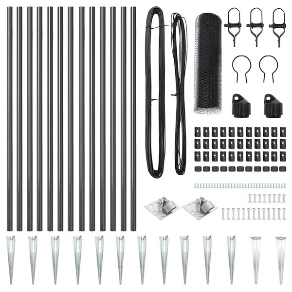 vidaXL Fence Post Grey 25 x 0.8 m (13 mm mesh) Steel and PVC