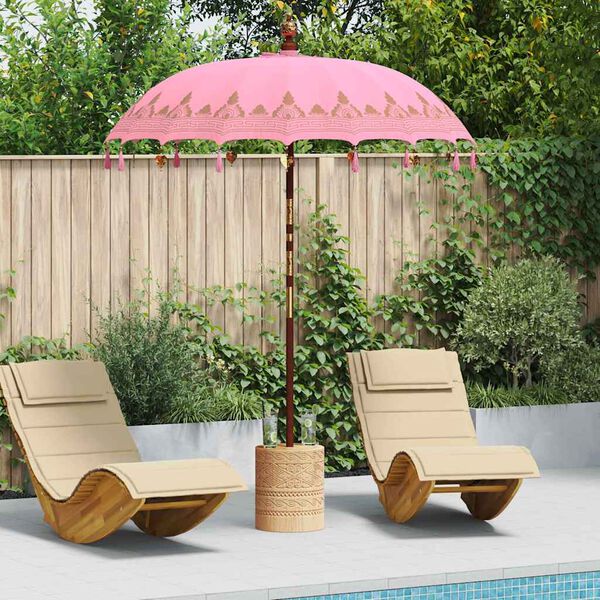 vidaXL Balinese Parasol Pink (180-190) x 260 cm Cotton and Wood