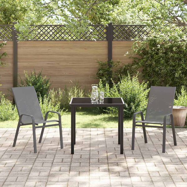 vidaXL Garden Dining Set 3 pcs Grey and Black Powder-coated Steel