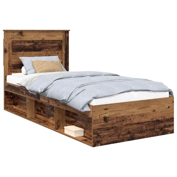 vidaXL Bed Frame with Headboard Old Wood 90 x 190 cm Solid Pine Wood