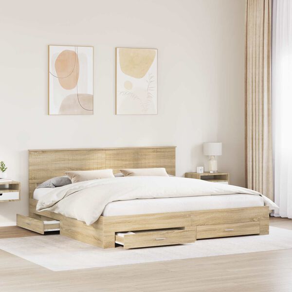 vidaXL Bed Frame with Drawer Sonoma Oak 200 x 200 cm Engineered Wood