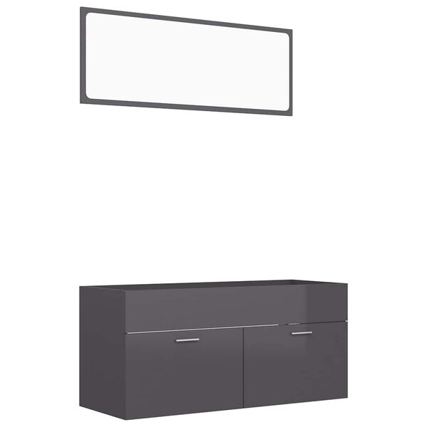 vidaXL 2 Piece Bathroom Furniture Set High Gloss Grey Engineered Wood