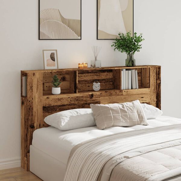 vidaXL Headboard Cabinet Old Wood 180x18.5x102.5 cm Engineered Wood