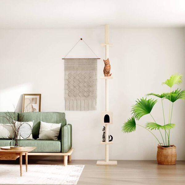 vidaXL Floor to Ceiling Cat Tree Cream 250.5-276.5 cm