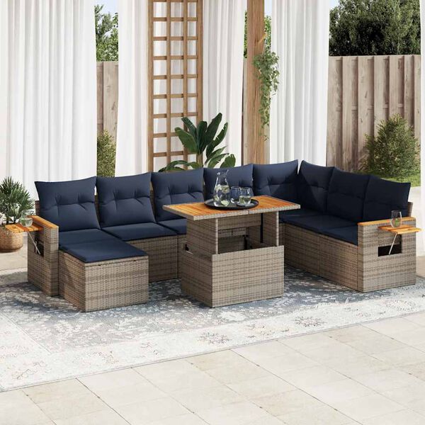 vidaXL 10 Piece Garden Sofa Set with Cushions Grey Poly Rattan Acacia
