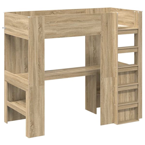 vidaXL Loft Bed Frame with Desk Sonoma Oak 90 x 190 cm Engineered Wood