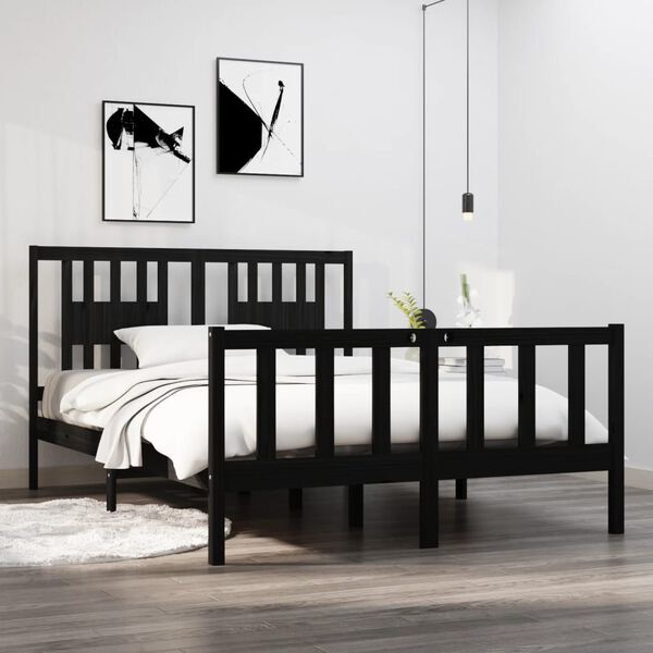 vidaXL Bed Frame without Mattress Black 135x190 cm Double Solid Wood