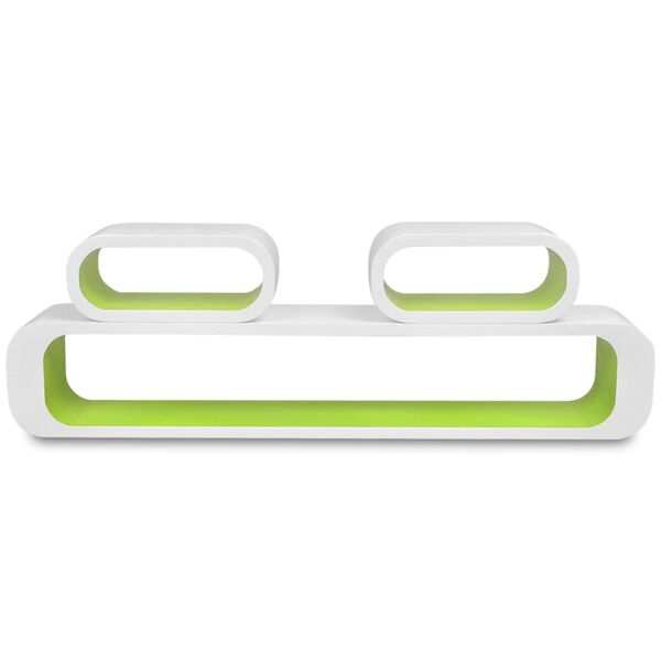 3 White-green MDF Floating Wall Display Shelf Cubes Book/DVD Storage