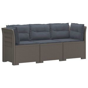 vidaXL 3-Seater Garden Sofa with Cushions Rattan Look PP Light Grey
