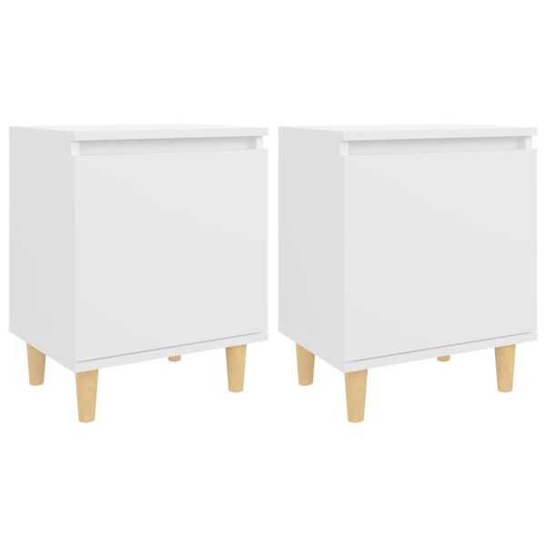 vidaXL Bed Cabinets with Solid Wood Legs 2 pcs White 40x30x50 cm