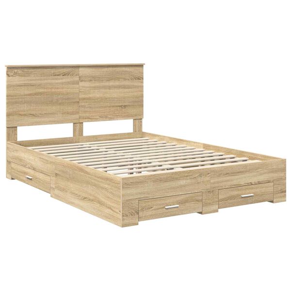 vidaXL Bed Frame with Drawer Sonoma Oak 135 x 190 cm Engineered Wood