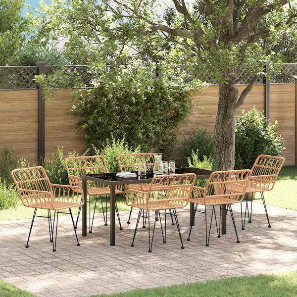 vidaXL Garden Dining Set 7 pcs Brown Powder-Coated Steel