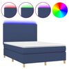 vidaXL Box Spring Bed with Mattress&LED Blue 140x190 cm Fabric