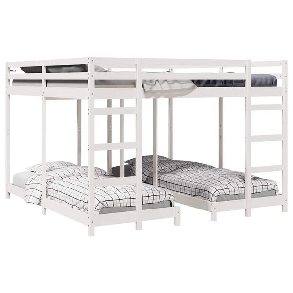 vidaXL Triple Bunk Bed Frame White 200 x 200 cm Solid Pine Wood