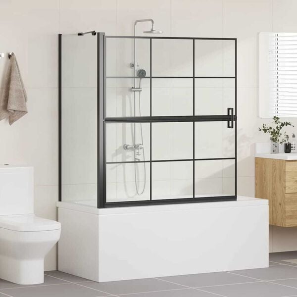 vidaXL Bath Shower Screen Black and Transparent 116 x 68 x 128 cm