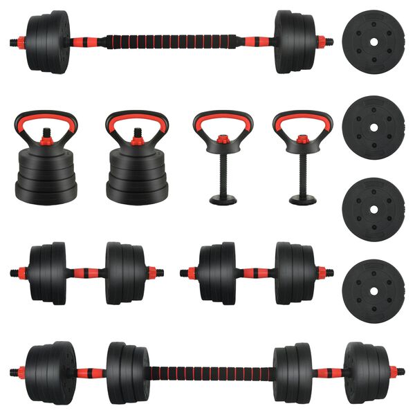 vidaXL 4-in-1 Dumbbell Set Black and Red 121 x 19.5 x 19.5 cm