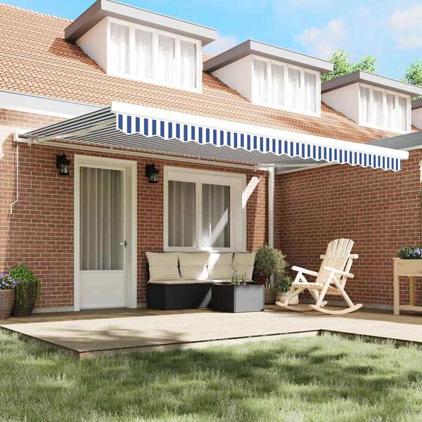 vidaXL Retractable Awning Blue and White 450 x 300 cm Fabric and Metal
