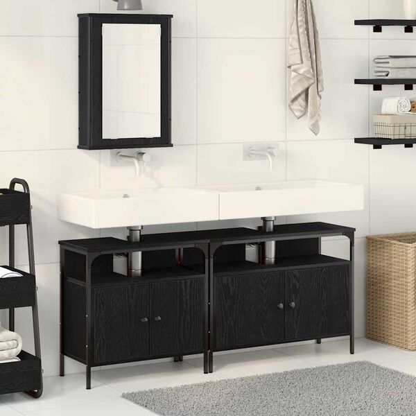 vidaXL Bathroom Vanity Units with Shelf 3 pcs Black Engineered wood