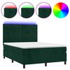 vidaXL Box Spring Bed with Mattress&LED Dark Green 140x190 cm Velvet