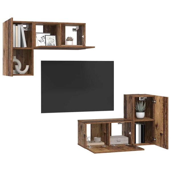 vidaXL TV Cabinet Set Wall-mounted 4 pcs Old Wood Engineered Wood