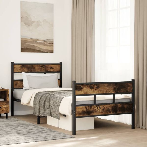 vidaXL Metal Bed Frame without Mattress Smoked Oak 100x190 cm