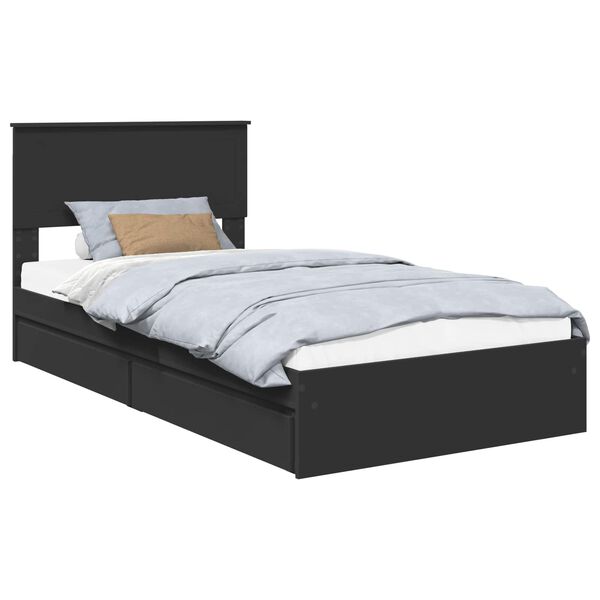 vidaXL Storage Bed with Headboard Black 100 x 200 cm Engineered Wood