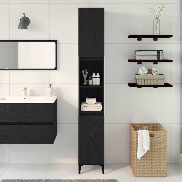 vidaXL Bathroom Cabinet Black Oak 30 x 30 x 190 cm Engineered Wood