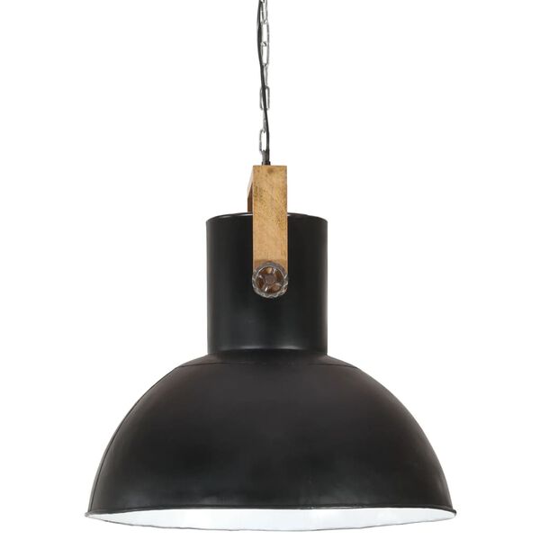 vidaXL Industrial Hanging Lamp 25 W Black Round Mango Wood 52 cm E27