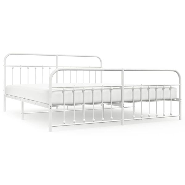vidaXL Metal Bed Frame without Mattress with Footboard White 200x200cm