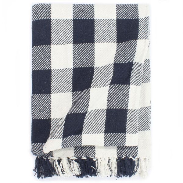 vidaXL Throw Cotton Check 220x250 cm Navy Blue