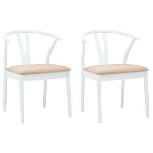 vidaXL Dining Chair 2 pcs White and Brown Solid Rubber Wood