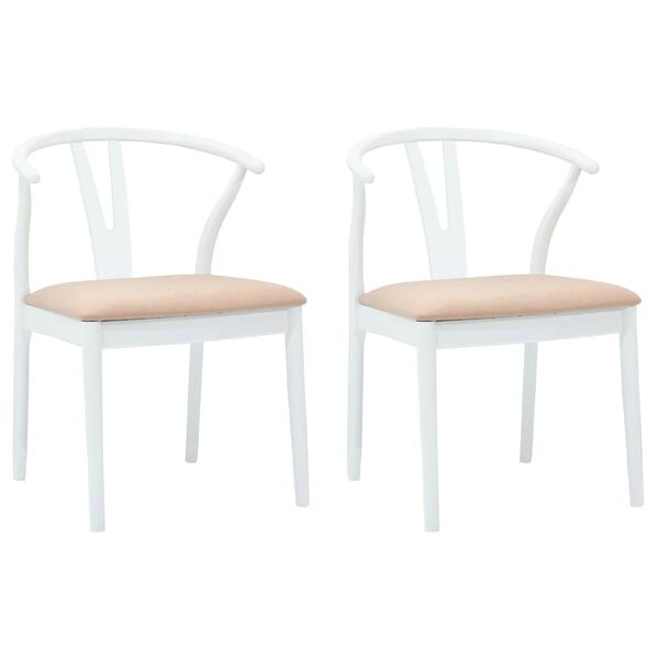 vidaXL Dining Chair 2 pcs White and Brown Solid Rubber Wood