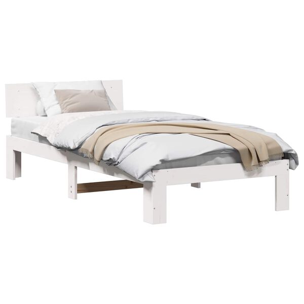 vidaXL Bed Frame with Headboard White 90 x 200 cm Solid Pine Wood