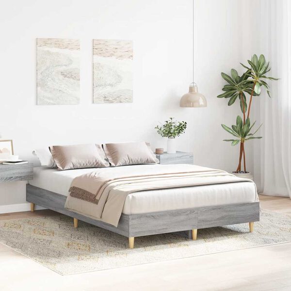 vidaXL Bed Frame No Mattress Grey Sonoma 135x190 cm Double Engineered Wood
