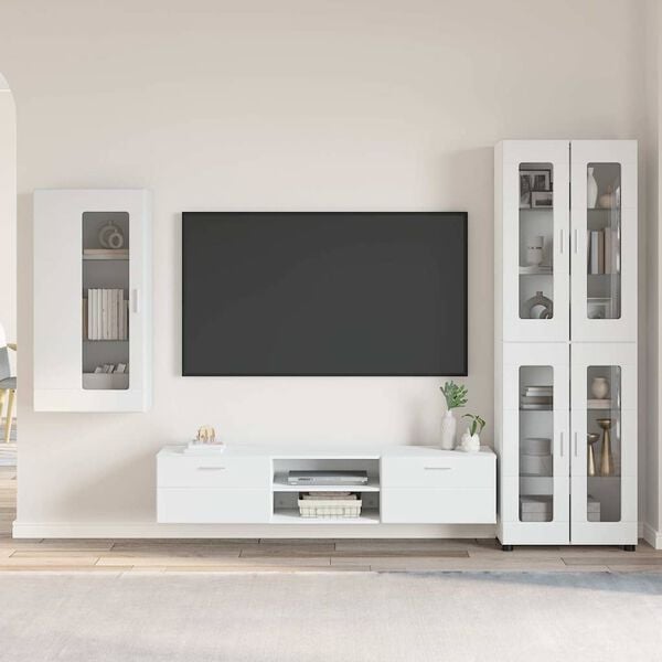 vidaXL TV Cabinet Set with Drawer FLORIN White Engineered Wood