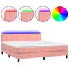 vidaXL Box Spring Bed with Mattress&LED Pink 160x200cm Velvet