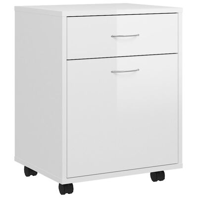 vidaXL Rolling Cabinet High Gloss White 45x38x54 cm Engineered Wood