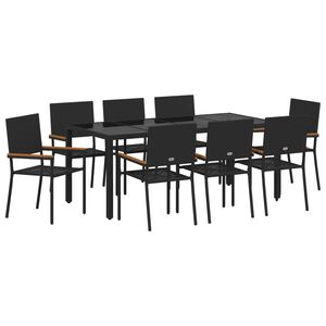 vidaXL Garden Dining Set 9 pcs Black Poly Rattan
