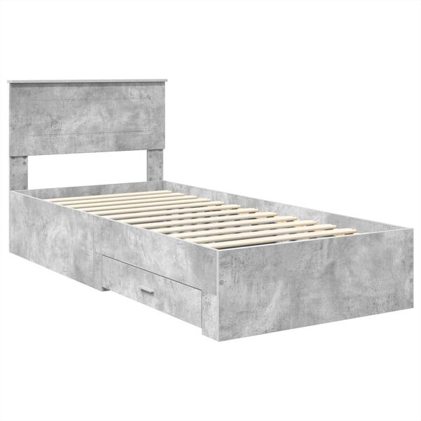 vidaXL Bed Frame Concrete Grey and Silver 75 x 190 cm Engineered Wood