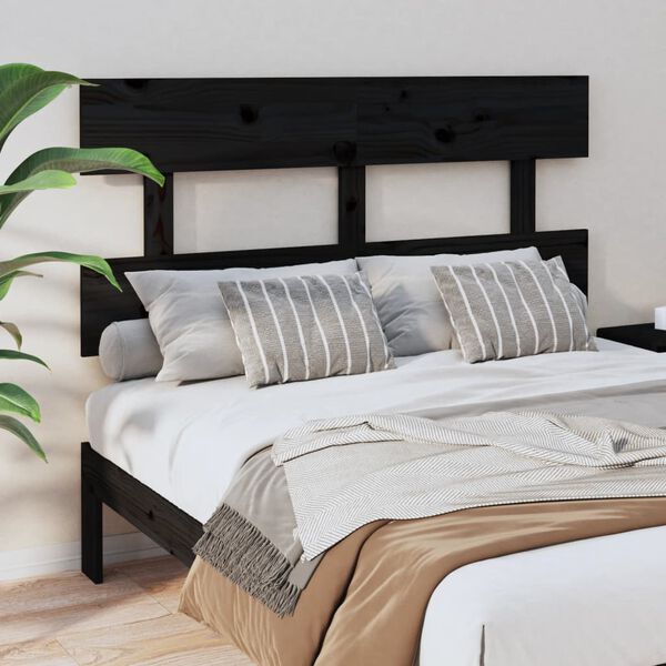 vidaXL Bed Headboard Black 124x3x81 cm Solid Wood Pine