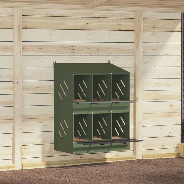 vidaXL Chicken Nesting Box with 6 Compartments Olive Green Metal