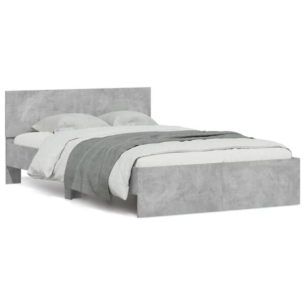 vidaXL Bed Frame with Headboard and LED Concrete Grey 140x200 cm