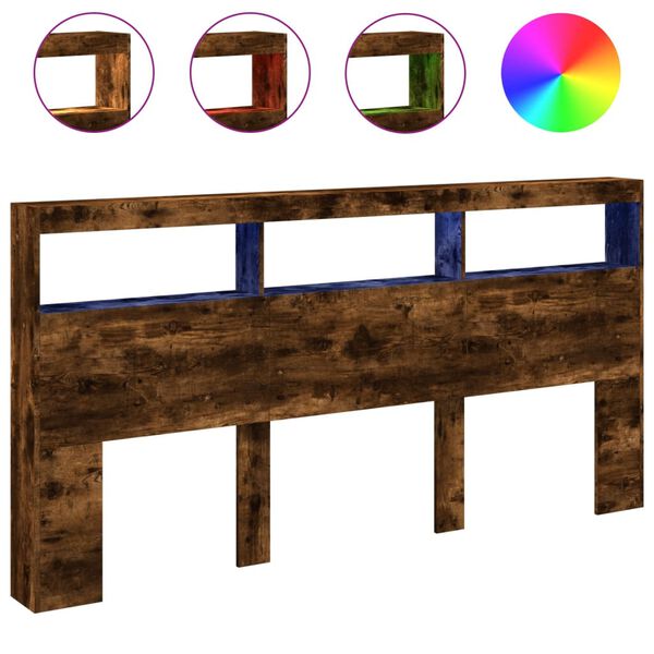 vidaXL Headboard Cabinet with LED Smoked Oak 200x17x102 cm