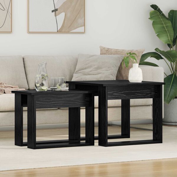 vidaXL Coffee Table Set 2 pcs Black Oak Engineered Wood