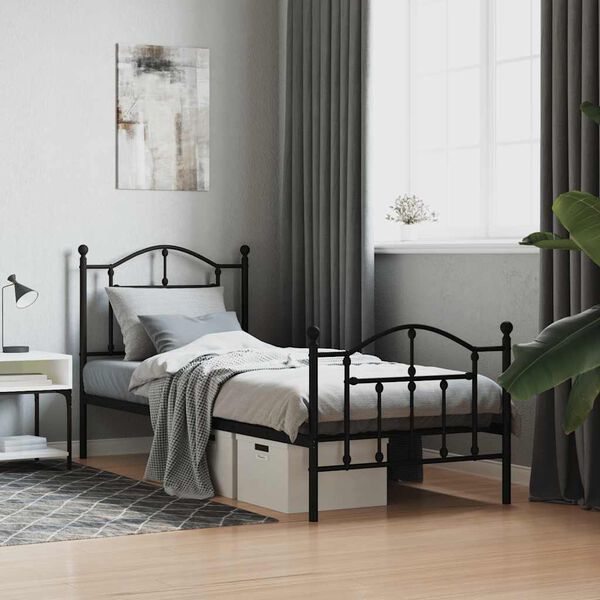 vidaXL Metal Bed Frame without Mattress with Footboard Black 90x190cm