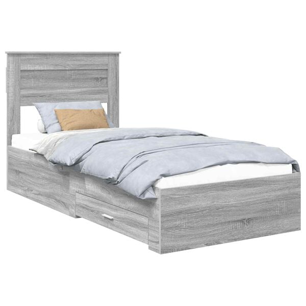 vidaXL Bed Frame with Drawer Grey Sonoma 90 x 190 cm Engineered Wood