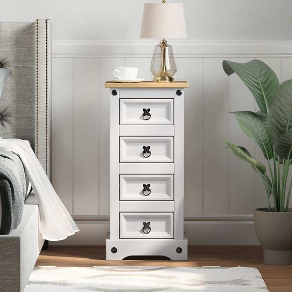 vidaXL Bedside Table White 35 x 32.5 x 74 cm Solid Pine Wood